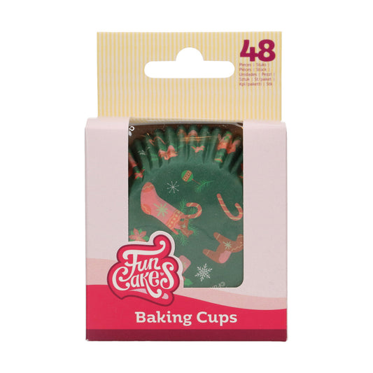 Verpakking FunCakes cupcakevormpjes Sweet Christmas, 48 papieren bakvormpjes met kerstmotief