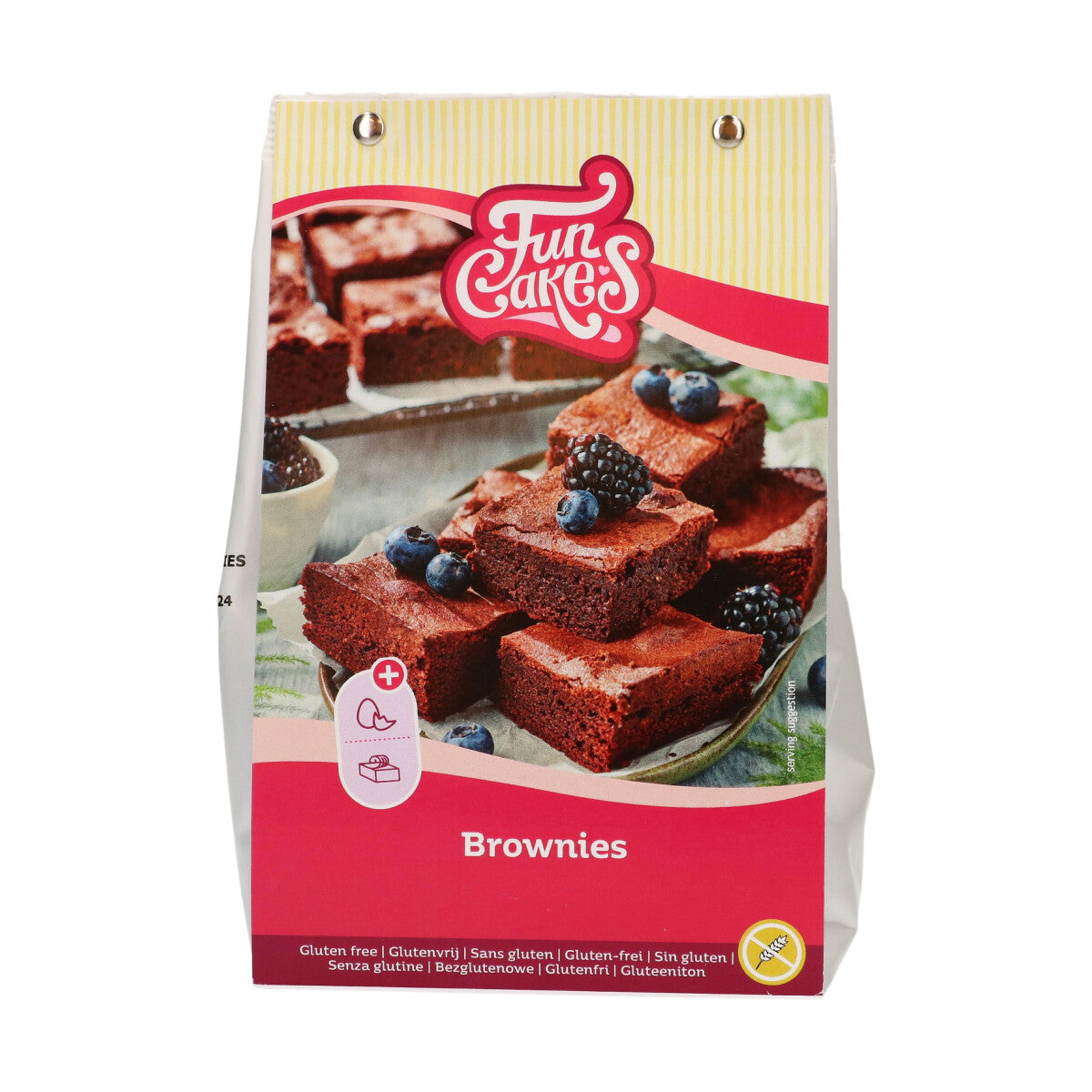 Verpakking FunCakes glutenvrije browniemix 500 g voor glutenvrije brownies