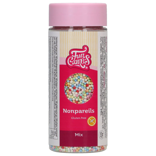 Strooibus FunCakes glutenvrije musketzaad mix 80 g met gekleurde nonpareils voor op koekjes