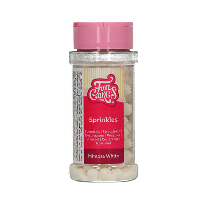 Strooibus FunCakes Mimosa Wit 45 g met witte suikerballetjes voor op koekjes en taart