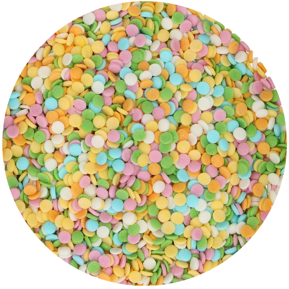 FunCakes Mini Confetti van dichtbij, kleurrijke ronde confetti-sprinkles