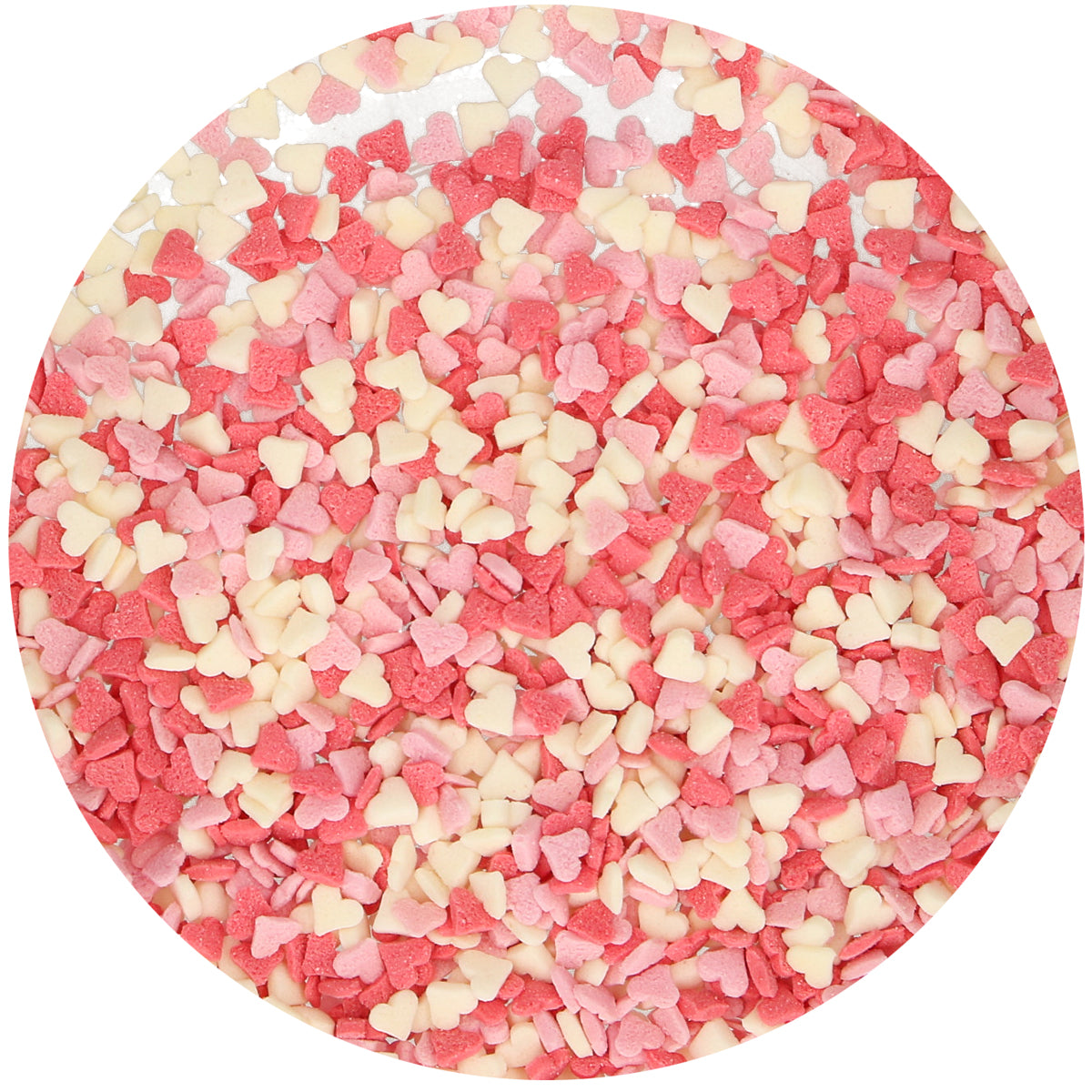 FunCakes mini hartjes van dichtbij, kleine roze, witte en rode suikerhartjes