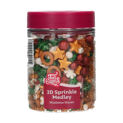 Pot FunCakes 3D Sprinkle Medley Mistletoe Kisses 70 g met kerstsprinkles voor op koekjes