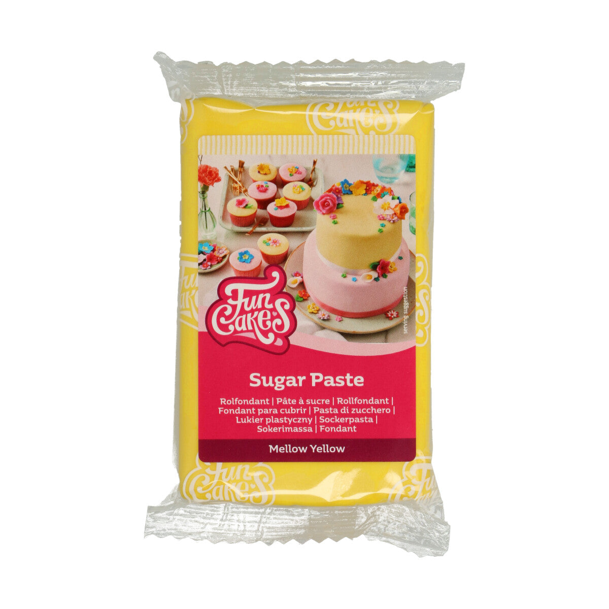 Verpakking FunCakes rolfondant Mellow Yellow 250 g, zachtgele suikerpasta voor taart en koekjes