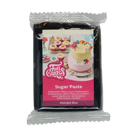 Verpakking FunCakes rolfondant Midnight Blue 250 g, donkerblauwe suikerpasta voor taart en koekjes