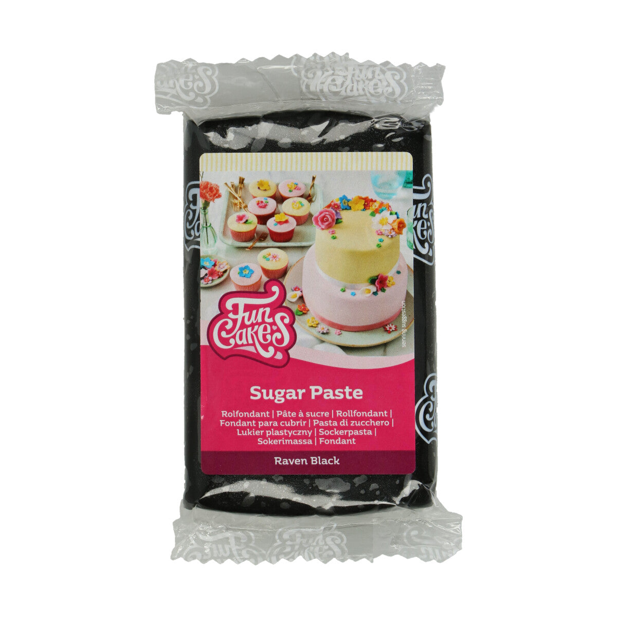 Pakje FunCakes rolfondant Raven Black 250 g, diepzwarte fondant voor koekjes en taart