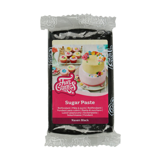 Pakje FunCakes rolfondant Raven Black 250 g, diepzwarte fondant voor koekjes en taart