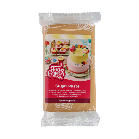 Pakje FunCakes rolfondant Sparkling Gold 250 g, gouden glitterfondant voor koekjes en taart