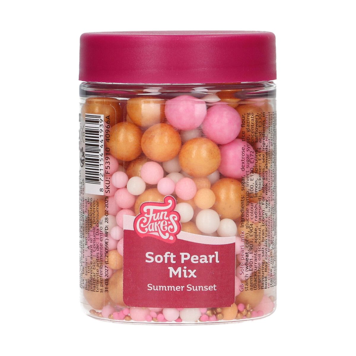 Potje FunCakes Soft Pearl Mix Summer Sunset met roze dop – 80 gram