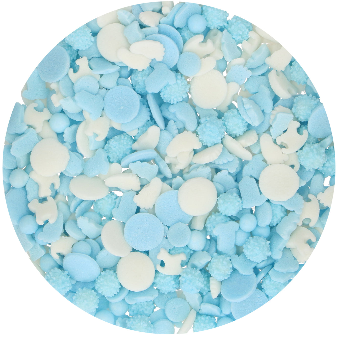FunCakes Sprinkle Medley Baby Blauw van dichtbij, blauwe en witte sprinkles