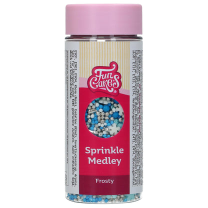 Strooibus FunCakes Sprinkle Medley Frosty 65 g, winterse blauw-witte sprinklemix voor kerstkoekjes