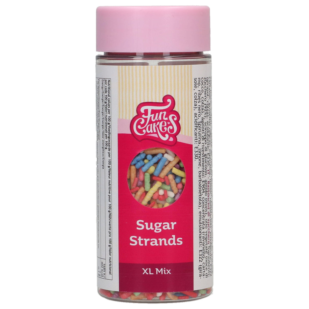 Strooibus FunCakes Sugar Strands XL Mix 70 g met gekleurde sprinkels voor op koekjes