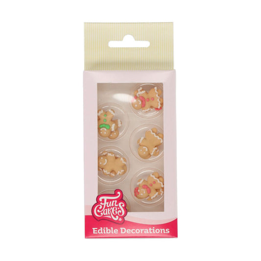 Doosje met 12 eetbare gingerbread suikerdecoraties van FunCakes voor cupcakes en kerstkoekjes