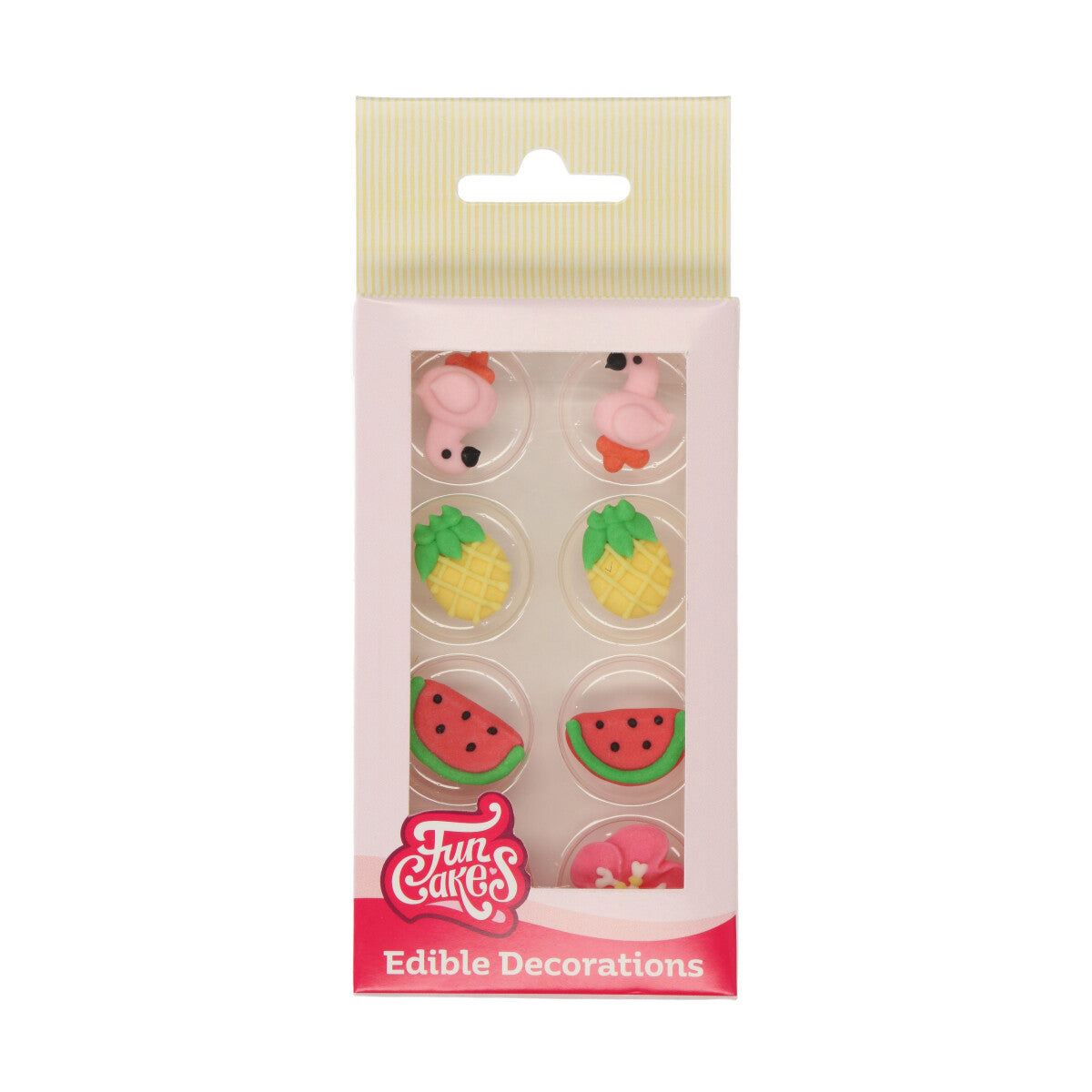 Verpakking FunCakes suikerdecoratie Tropical, set van 8 eetbare zomerse decoraties
