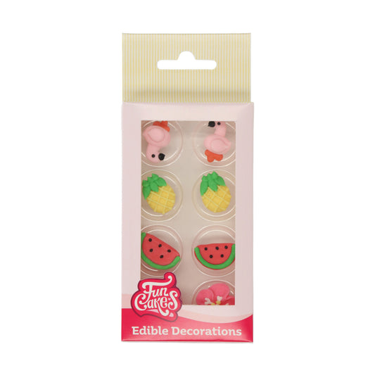 Verpakking FunCakes suikerdecoratie Tropical, set van 8 eetbare zomerse decoraties