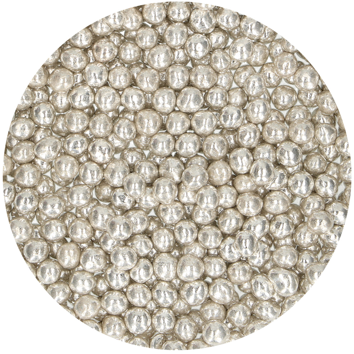 FunCakes zilveren suikerparels van dichtbij, glanzende metallic parels