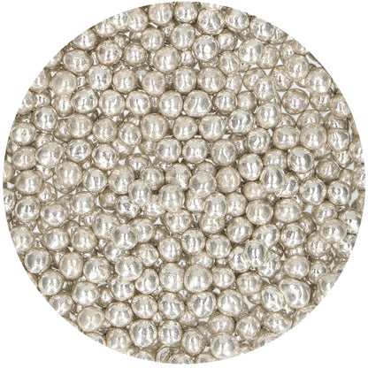 FunCakes zilveren suikerparels van dichtbij, glanzende metallic parels