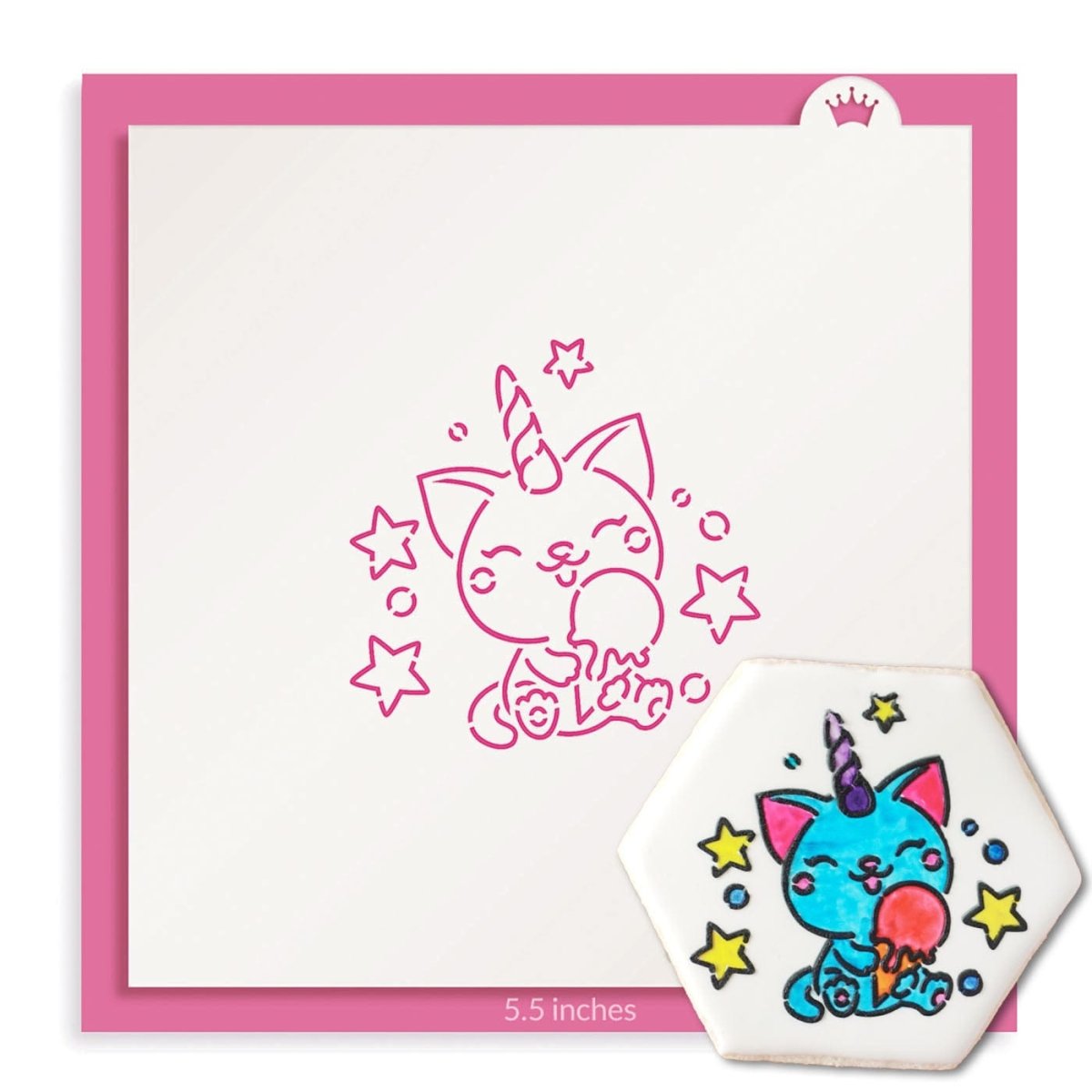 The Cookie Countess - Ice Cream Cat Unicorn PYO stencil