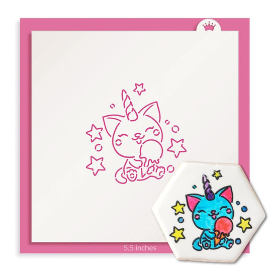 The Cookie Countess - Ice Cream Cat Unicorn PYO stencil