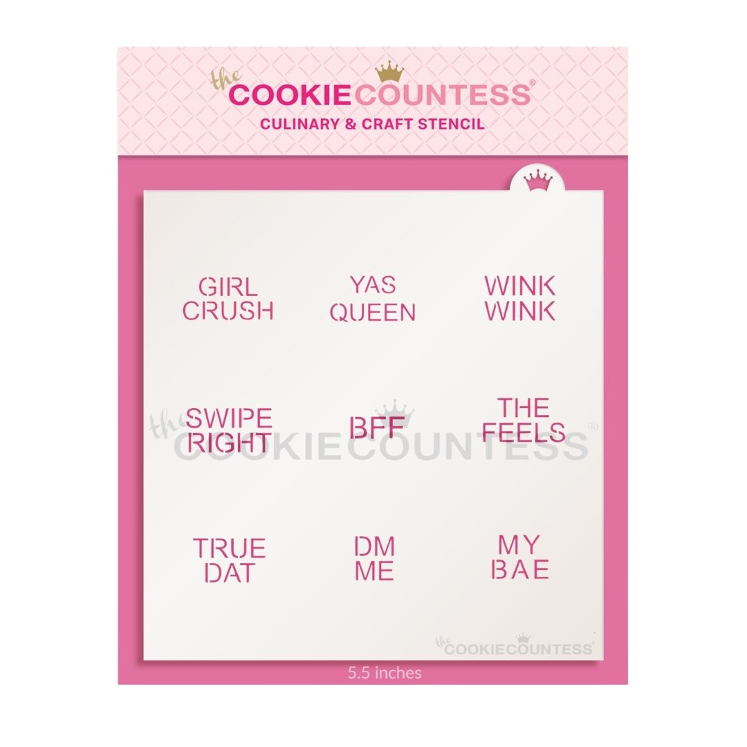 The Cookie Countess - Modern Conversation Hearts stencil