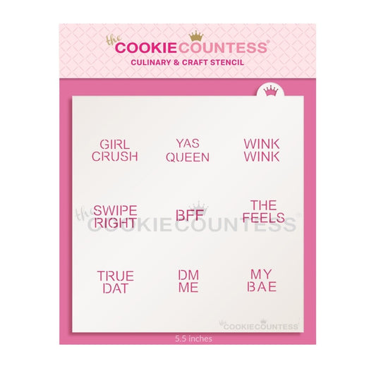 The Cookie Countess - Modern Conversation Hearts stencil