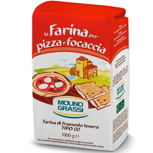 Molino Grassi Italiaanse bloem Farina Tipo 00 voor pizza en focaccia, verpakking van 1 kg