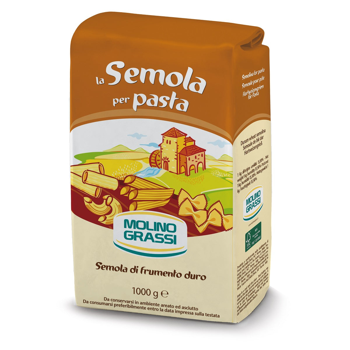 Molino Grassi Italiaanse bloem Semola, verpakking van 1 kg voor pasta