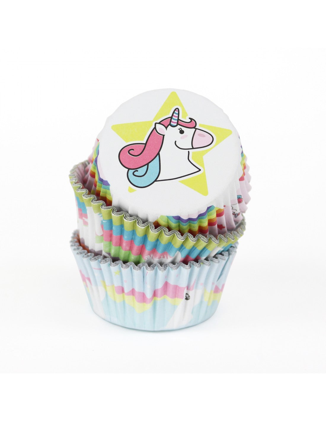 Close-up van de drie unicorn designs van de PME cupcake vormpjes