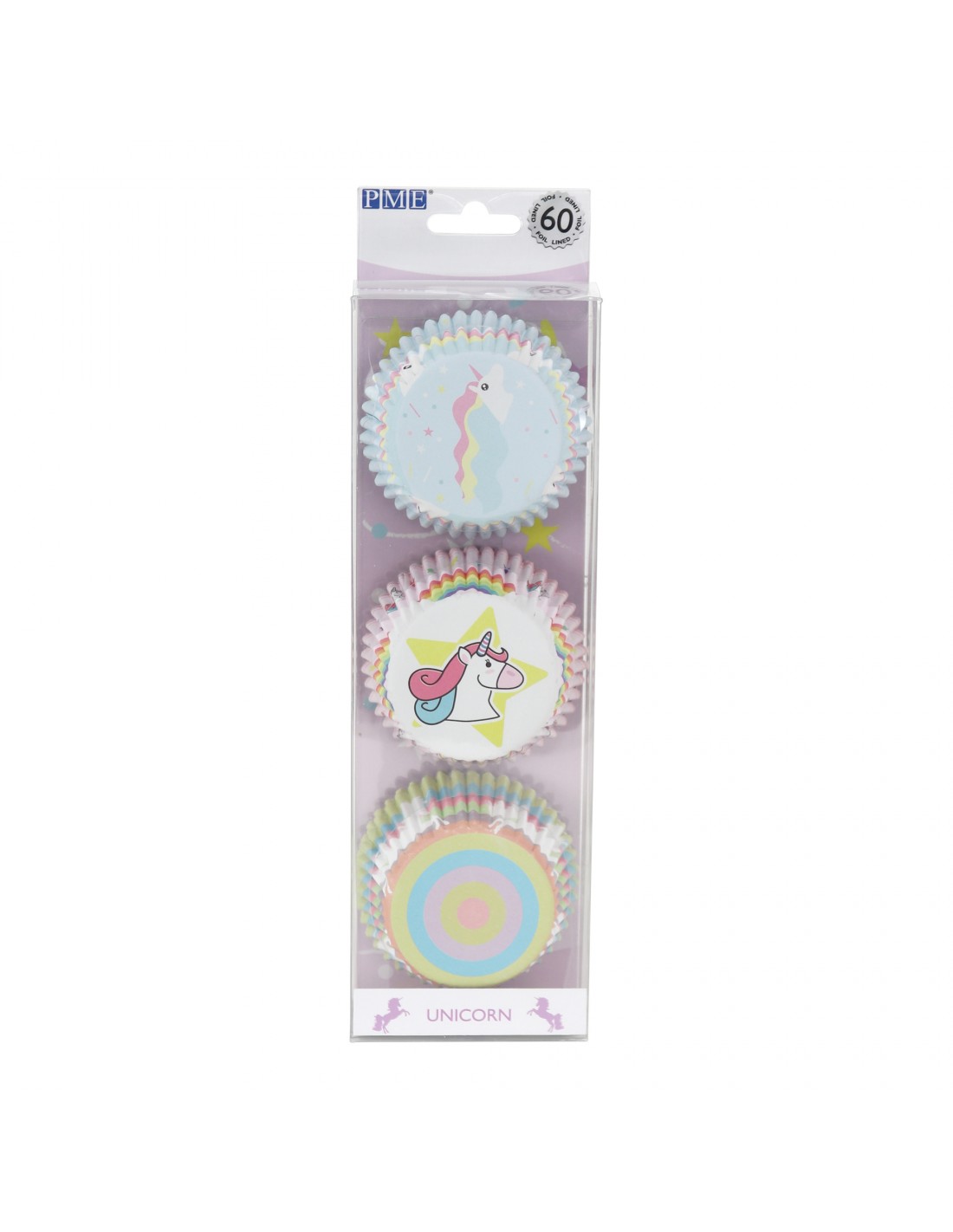 PME unicorn cupcake vormpjes met 3 verschillende designs in een pak van 60 stuks