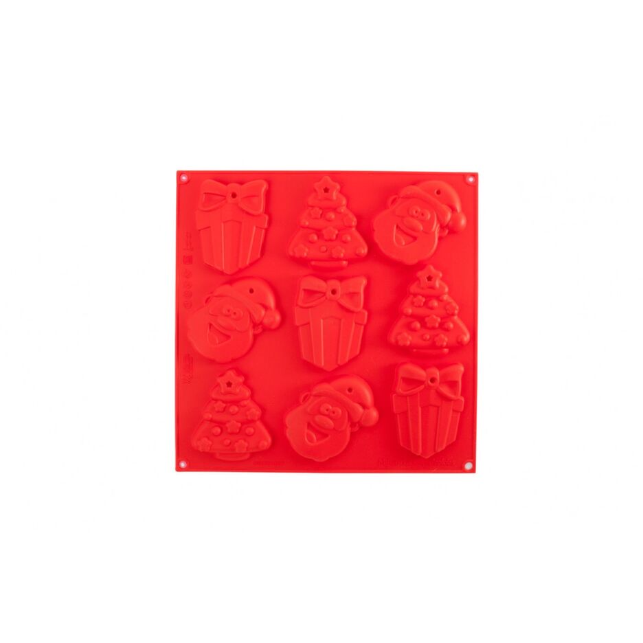 Silikomart siliconen mat met kerstman, kerstboom en cadeautje designs voor het bakken van kerstkoekjes