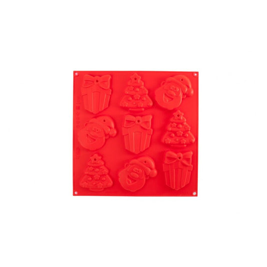 Silikomart siliconen mat met kerstman, kerstboom en cadeautje designs voor het bakken van kerstkoekjes