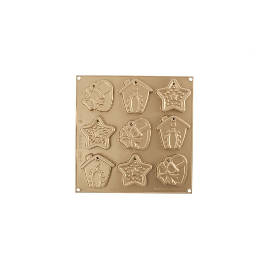 Silikomart siliconen mat met ster, huisje en hart met strik designs voor het bakken van kerstkoekjes