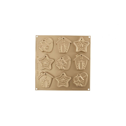 Silikomart siliconen mat met ster, huisje en hart met strik designs voor het bakken van kerstkoekjes