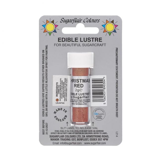 Potje Sugarflair Edible Lustre Christmas Red, rode eetbare glansdust van 2 gram