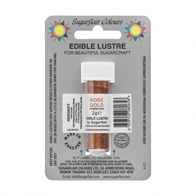 Potje Sugarflair Edible Lustre Rose Gold, rose gouden eetbare glansdust van 2 gram