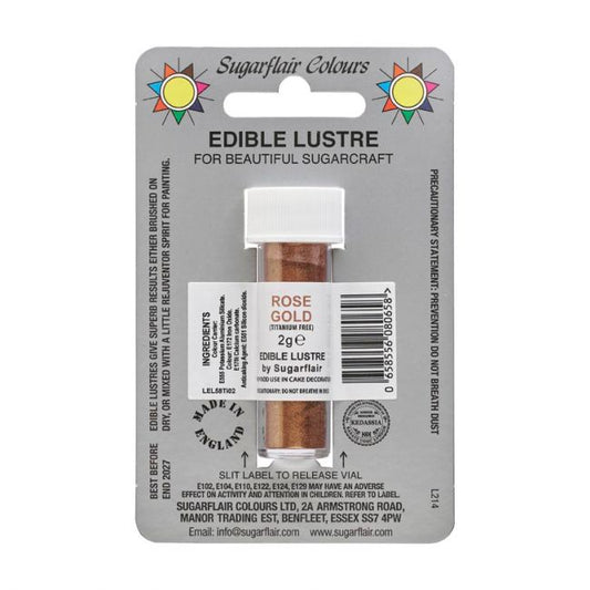Potje Sugarflair Edible Lustre Rose Gold, rose gouden eetbare glansdust van 2 gram