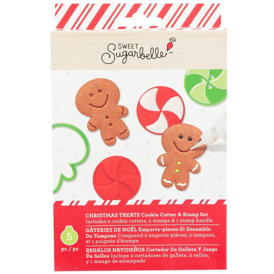 Sweet Sugarbelle Christmas Treats set met twee kerstuitstekers, stempels en stempelhouder