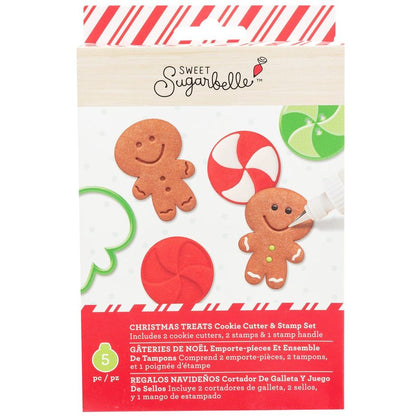 Sweet Sugarbelle Christmas Treats set met twee kerstuitstekers, stempels en stempelhouder