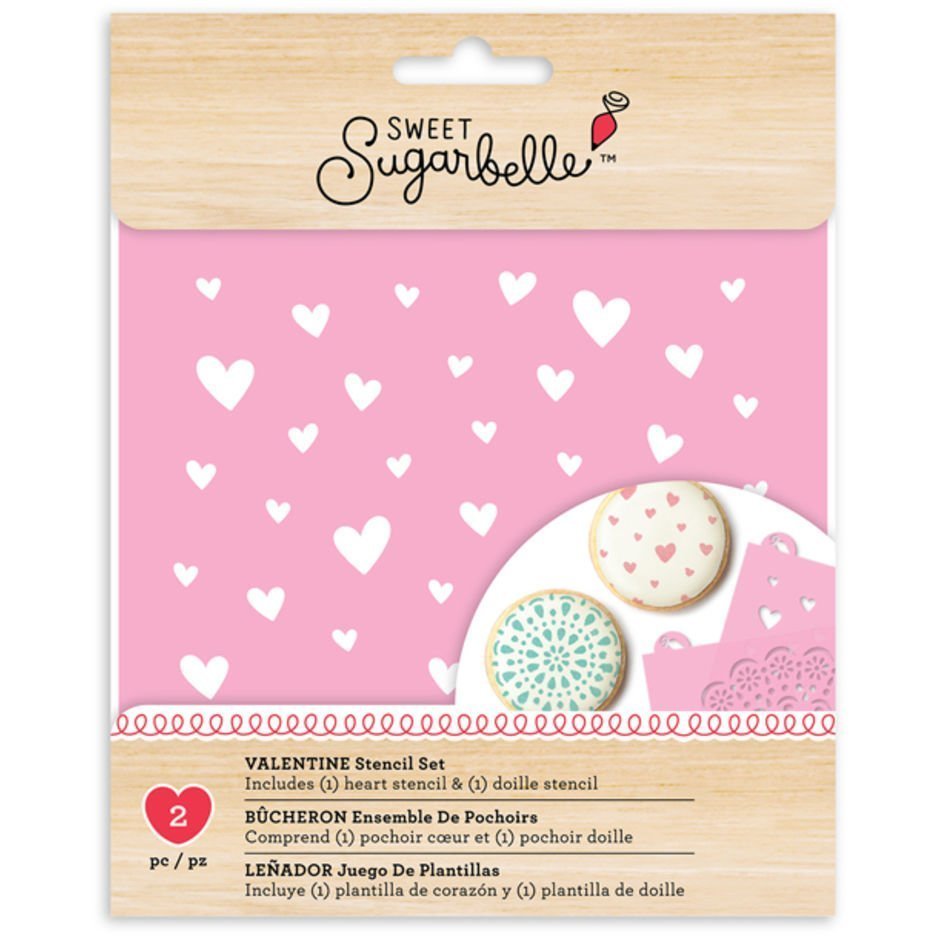 Sweet Sugarbelle stencil set met hartjes- en doily-patroon voor het decoreren van koekjes