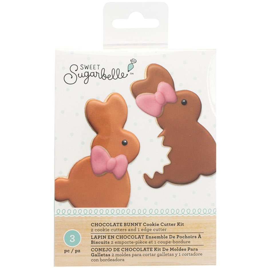Sweet Sugarbelle Chocolate Bunny set met paashaas-uitsteker, mini strikje en randuitsteker