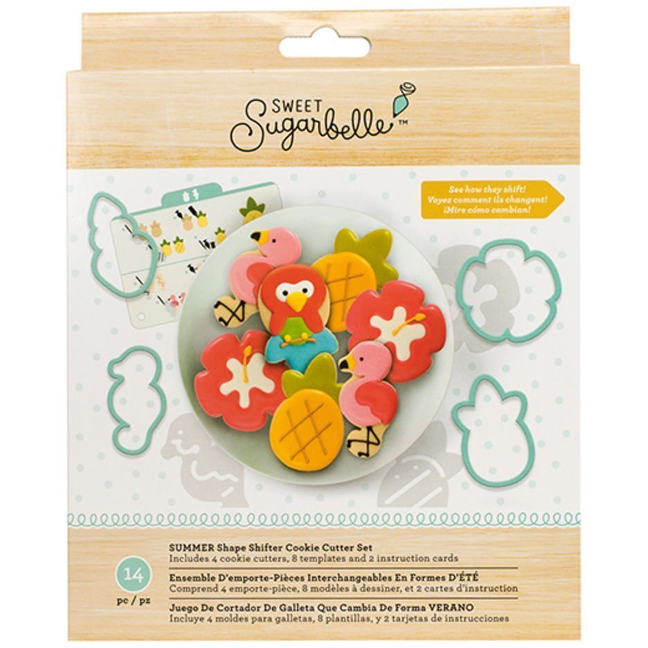Sweet Sugarbelle Summer set met uitstekers van een bloem, ananas, schelp en zeepaardje
