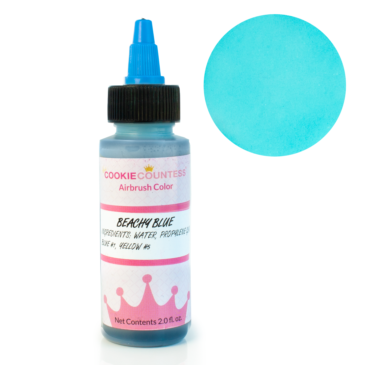 Flesje The Cookie Countess Beachy Blue airbrush kleurstof lichtblauw op waterbasis, 59 ml