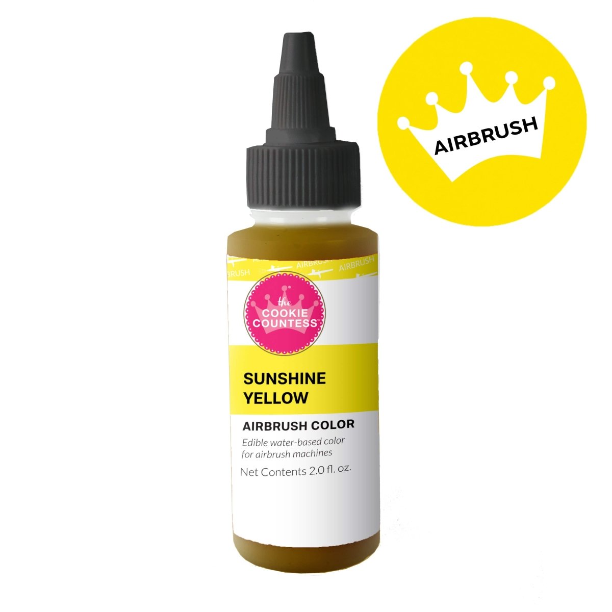 Flesje The Cookie Countess Sunshine Yellow airbrush kleurstof geel op waterbasis, 59 ml