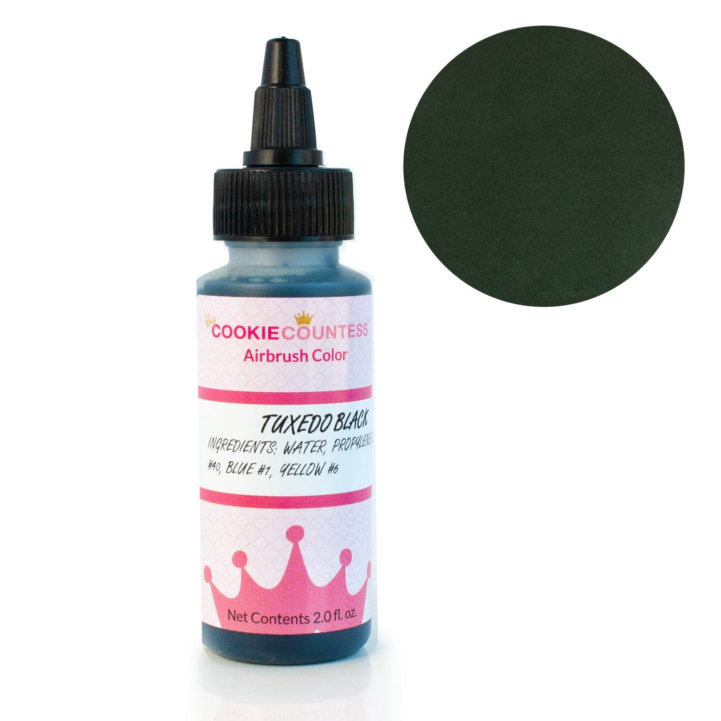 Flesje The Cookie Countess Tuxedo Black airbrush kleurstof zwart op waterbasis, 59 ml