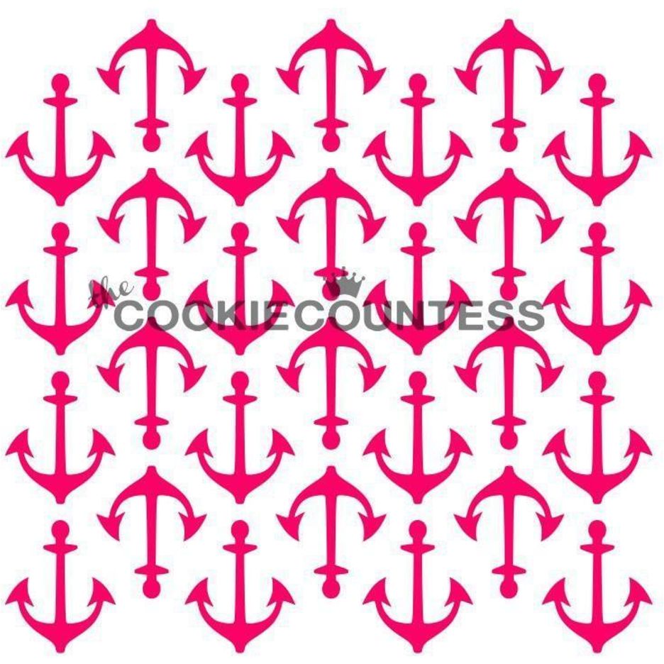 Anchors Background stencil van The Cookie Countess met ankertjes-patroon voor het decoreren van koekjes