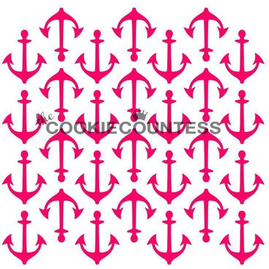 Anchors Background stencil van The Cookie Countess met ankertjes-patroon voor het decoreren van koekjes