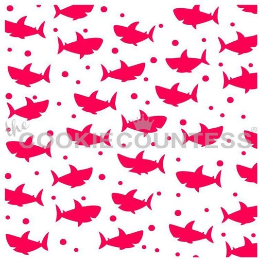 Baby Sharks stencil van The Cookie Countess met haaitjes-patroon voor het decoreren van koekjes