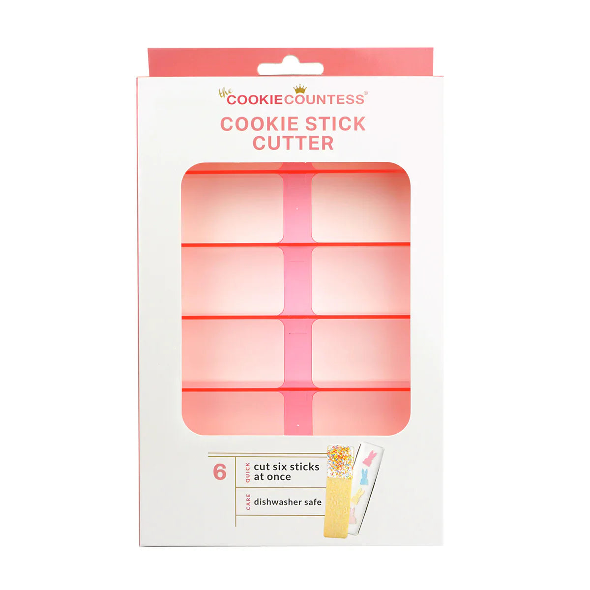 The Cookie Countess Cookie Stick Uitsteker in retailverpakking, roze uitsteker voor 6 koekjessticks tegelijk