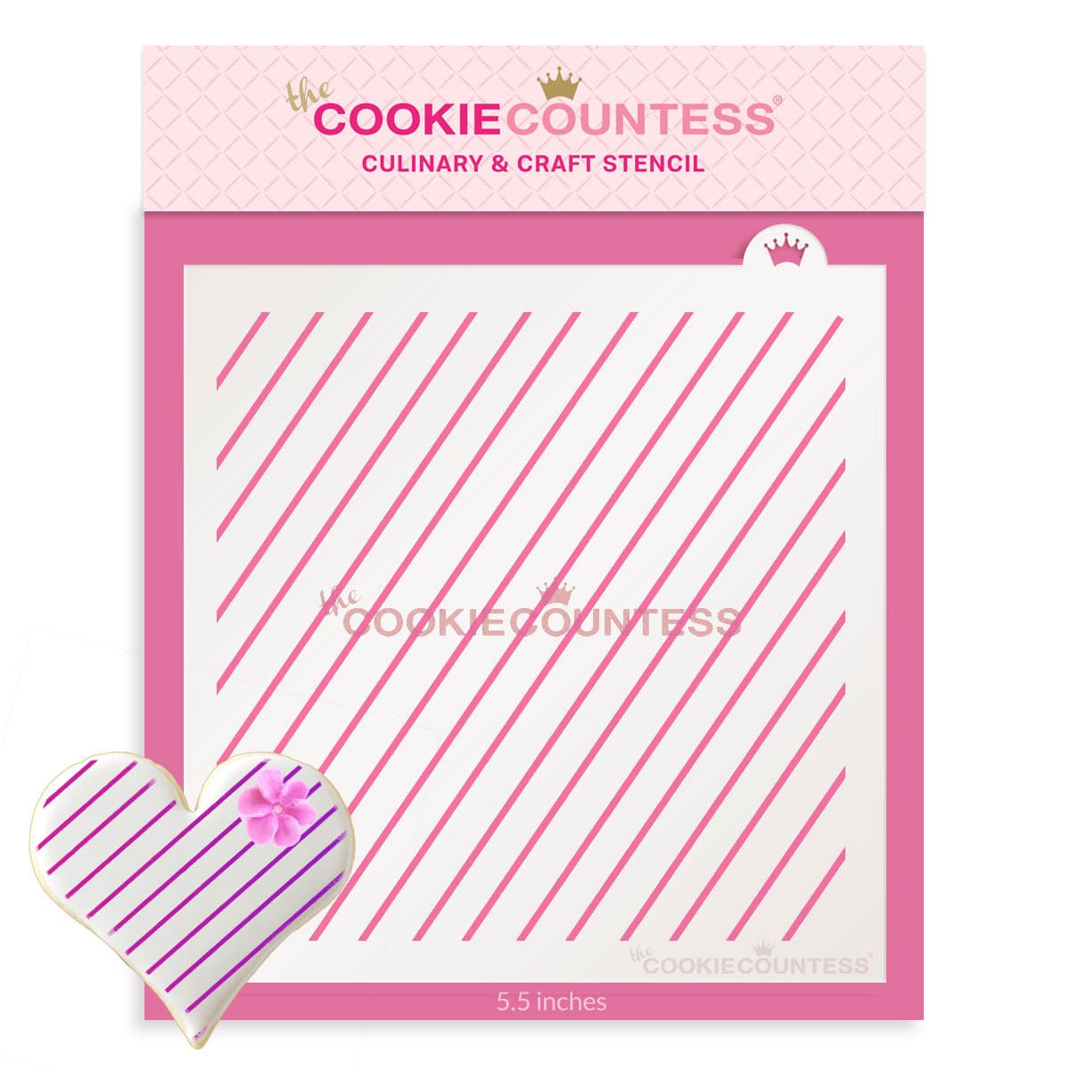 Diagonal Thin Stripes 2 stencil van The Cookie Countess met extra fijne diagonale strepen voor koekjes