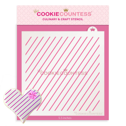 Diagonal Thin Stripes 2 stencil van The Cookie Countess met extra fijne diagonale strepen voor koekjes